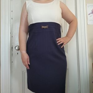 NWT Studio One Dress Preppy Navy White Lined Sleeveless Party Nautical Size 14